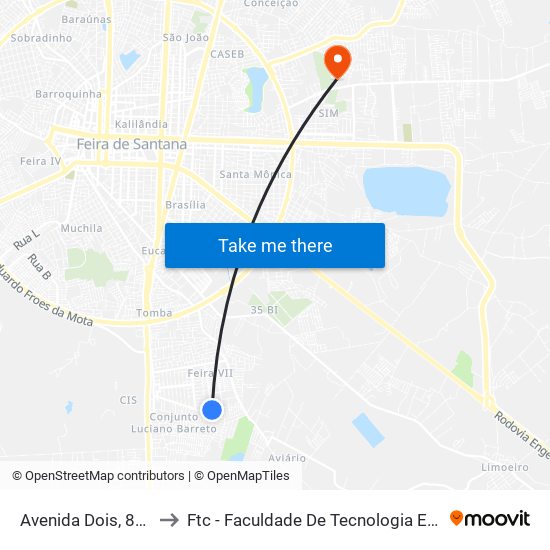 Avenida Dois, 84-126 to Ftc - Faculdade De Tecnologia E Ciências map