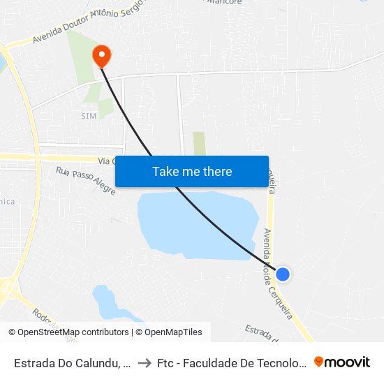 Estrada Do Calundu, 3388-3572 to Ftc - Faculdade De Tecnologia E Ciências map