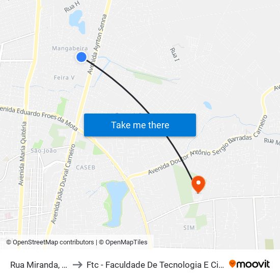 Rua Miranda, 416 to Ftc - Faculdade De Tecnologia E Ciências map