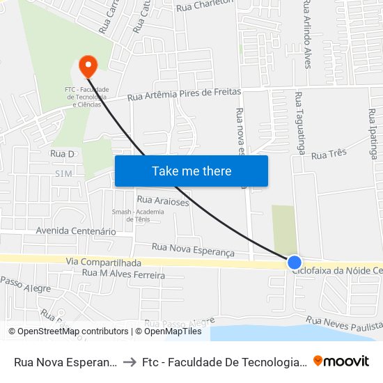 Rua Nova Esperança, 514 to Ftc - Faculdade De Tecnologia E Ciências map