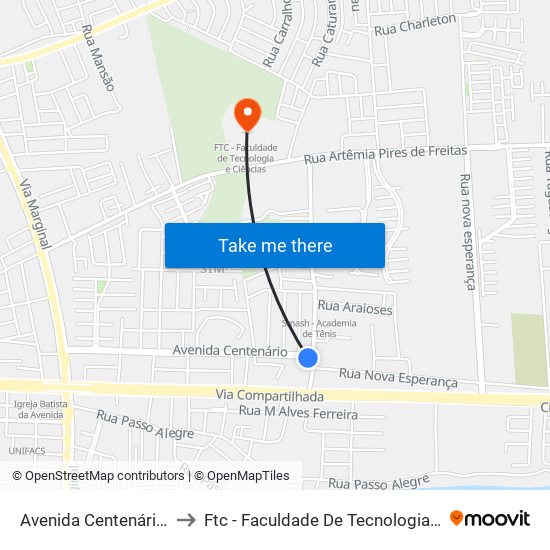 Avenida Centenário, 1044 to Ftc - Faculdade De Tecnologia E Ciências map