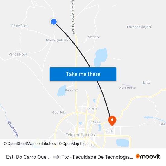 Est. Do Carro Quebrado 2 to Ftc - Faculdade De Tecnologia E Ciências map