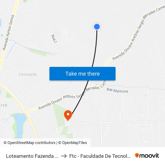 Loteamento Fazenda Rosario, 486 to Ftc - Faculdade De Tecnologia E Ciências map