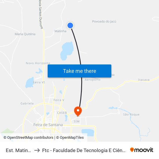 Est. Matinha to Ftc - Faculdade De Tecnologia E Ciências map