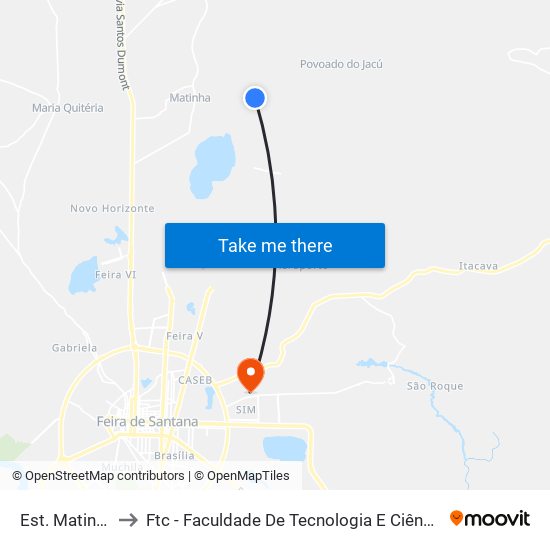 Est. Matinha to Ftc - Faculdade De Tecnologia E Ciências map