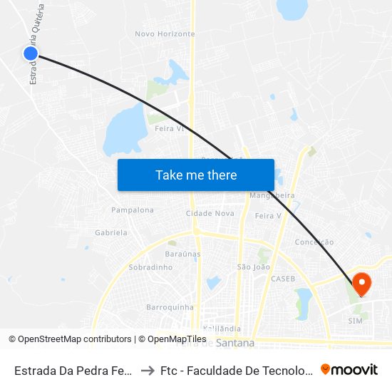 Estrada Da Pedra Ferrada, 3955 to Ftc - Faculdade De Tecnologia E Ciências map