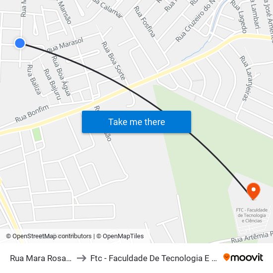 Rua Mara Rosa, 339 to Ftc - Faculdade De Tecnologia E Ciências map