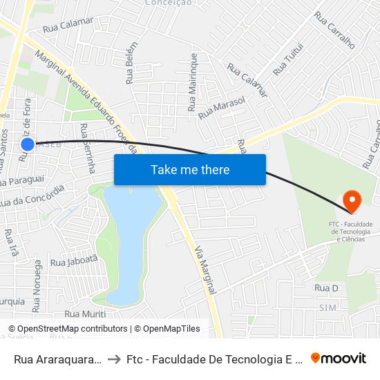 Rua Araraquara, 264 to Ftc - Faculdade De Tecnologia E Ciências map