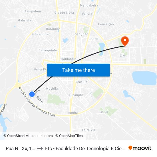 Rua N | Xx, 104 to Ftc - Faculdade De Tecnologia E Ciências map