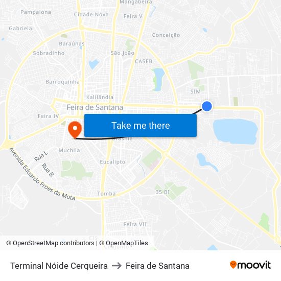 Terminal Nóide Cerqueira to Feira de Santana map