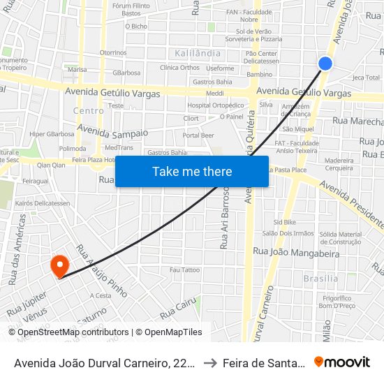 Avenida João Durval Carneiro, 2283 to Feira de Santana map