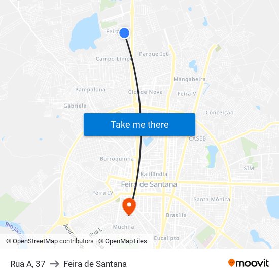 Rua A, 37 to Feira de Santana map