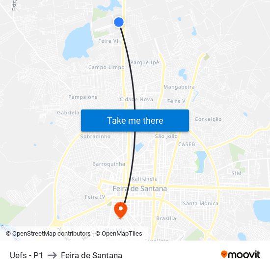 Uefs - P1 to Feira de Santana map