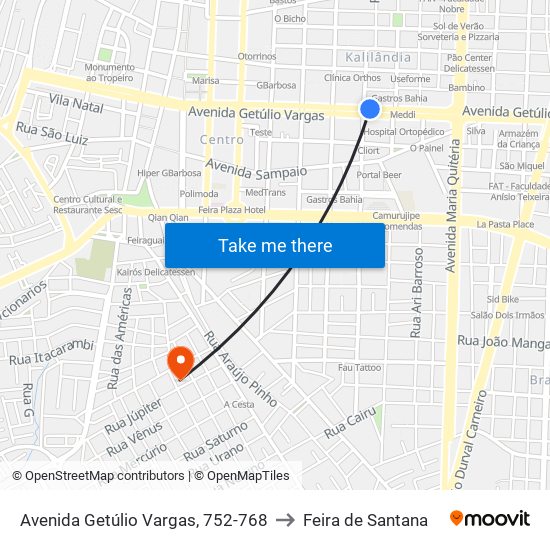 Avenida Getúlio Vargas, 752-768 to Feira de Santana map