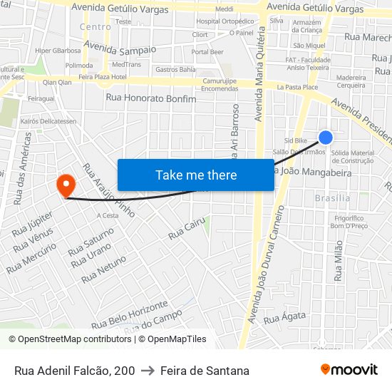 Rua Adenil Falcão, 200 to Feira de Santana map