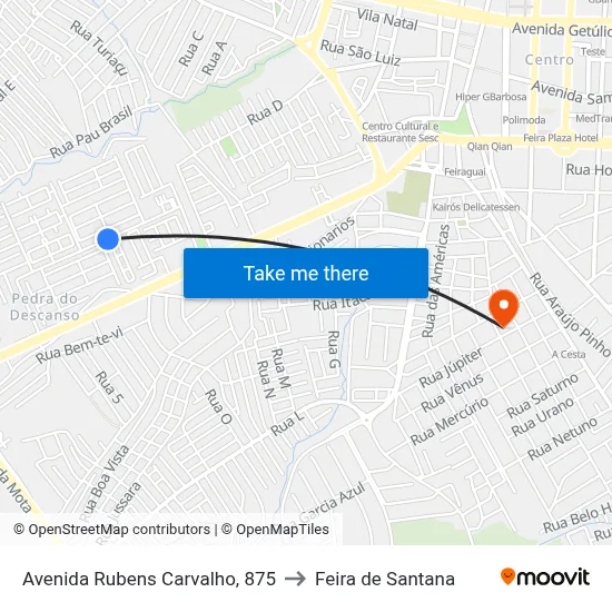 Avenida Rubens Carvalho, 875 to Feira de Santana map