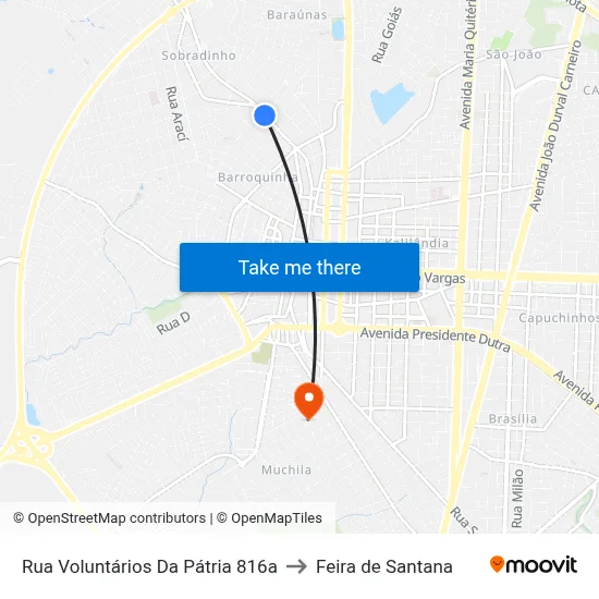 Rua Voluntários Da Pátria 816a to Feira de Santana map