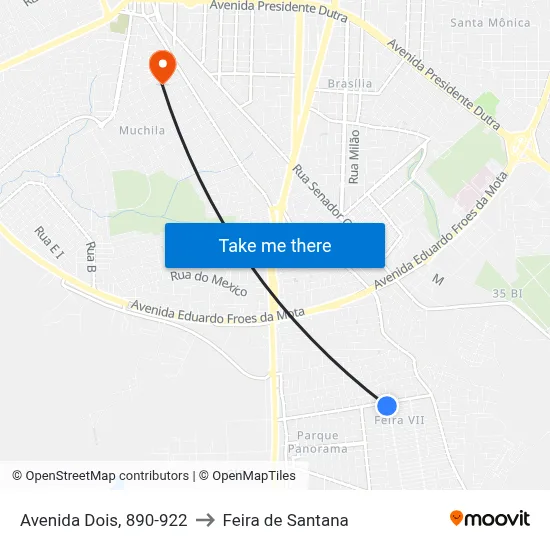 Avenida Dois, 890-922 to Feira de Santana map