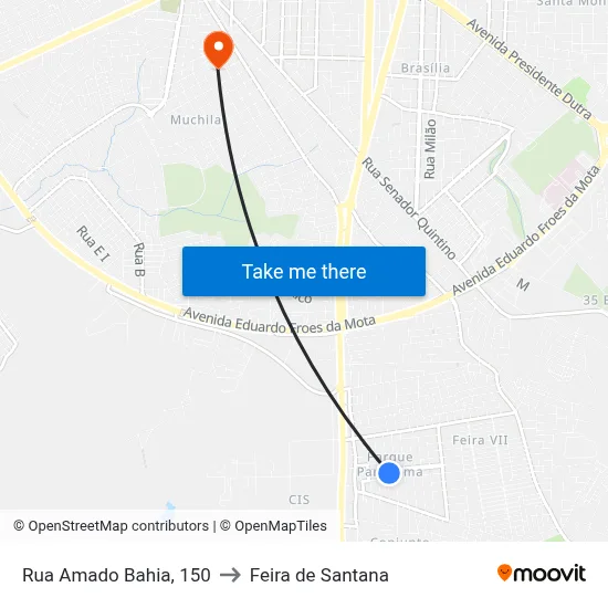 Rua Amado Bahia, 150 to Feira de Santana map