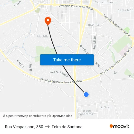 Rua Vespaziano, 380 to Feira de Santana map