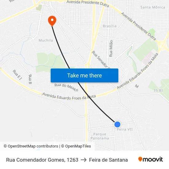 Rua Comendador Gomes, 1263 to Feira de Santana map