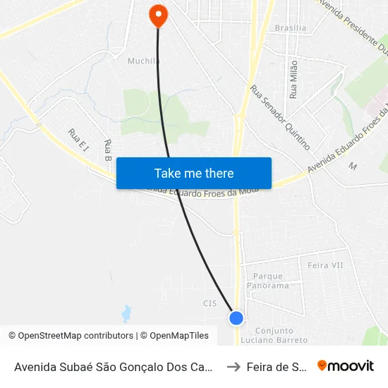 Avenida Subaé São Gonçalo Dos Campos, 1353-1399 to Feira de Santana map