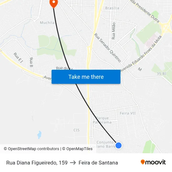 Rua Diana Figueiredo, 159 to Feira de Santana map