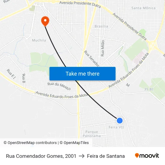 Rua Comendador Gomes, 2001 to Feira de Santana map