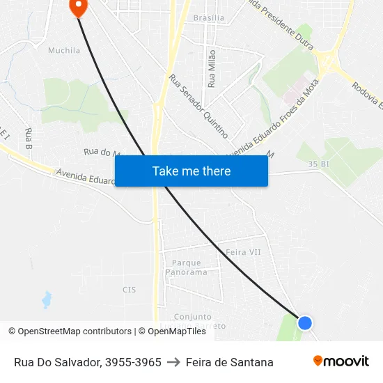 Rua Do Salvador, 3955-3965 to Feira de Santana map