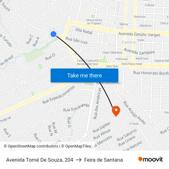 Avenida Tomé De Souza, 204 to Feira de Santana map