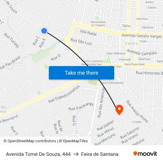 Avenida Tomé De Souza, 444 to Feira de Santana map