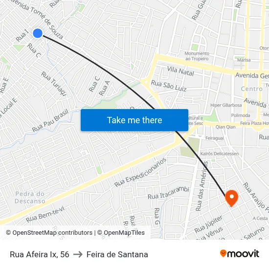 Rua Afeira Ix, 56 to Feira de Santana map