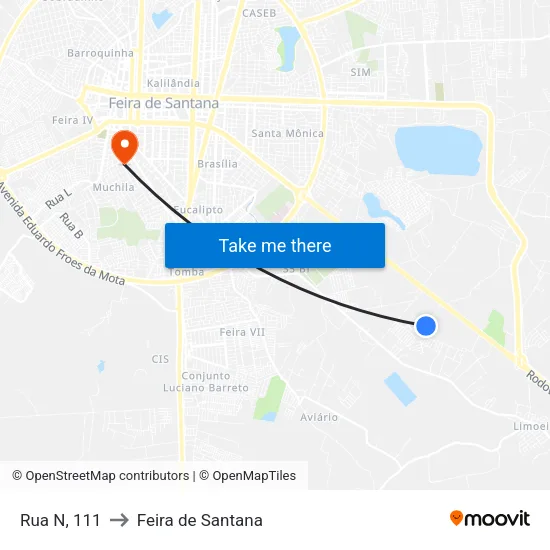 Rua N, 111 to Feira de Santana map