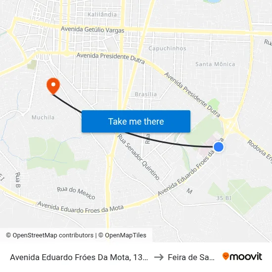 Avenida Eduardo Fróes Da Mota, 13781-14221 to Feira de Santana map