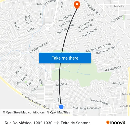 Rua Do México, 1902-1930 to Feira de Santana map
