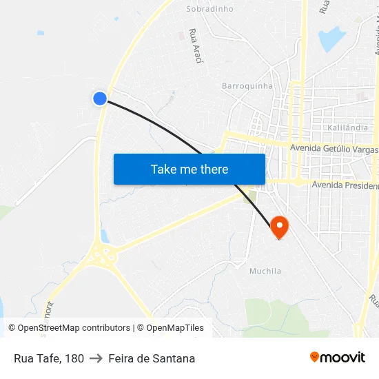 Rua Tafe, 180 to Feira de Santana map