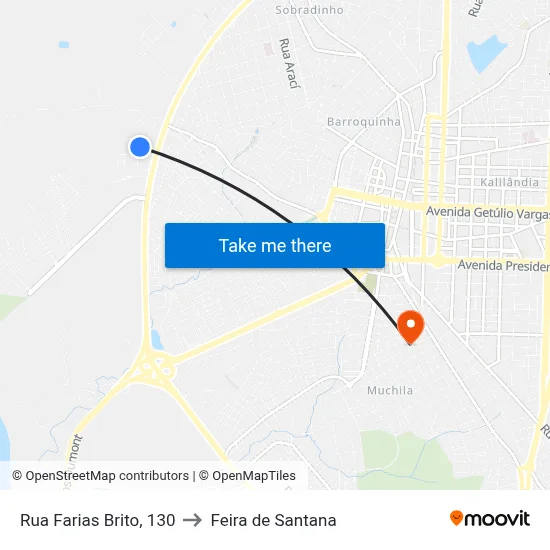 Rua Farias Brito, 130 to Feira de Santana map