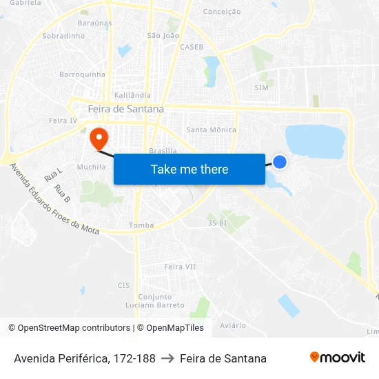 Avenida Periférica, 172-188 to Feira de Santana map