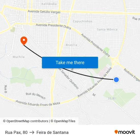 Rua Pax, 80 to Feira de Santana map