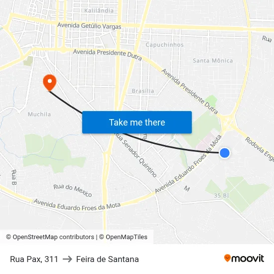 Rua Pax, 311 to Feira de Santana map