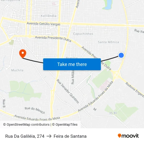 Rua Da Galiléia, 274 to Feira de Santana map