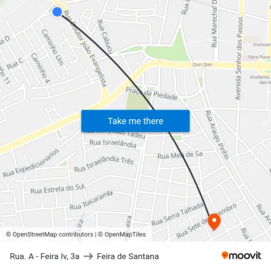 Rua. A - Feira Iv, 3a to Feira de Santana map