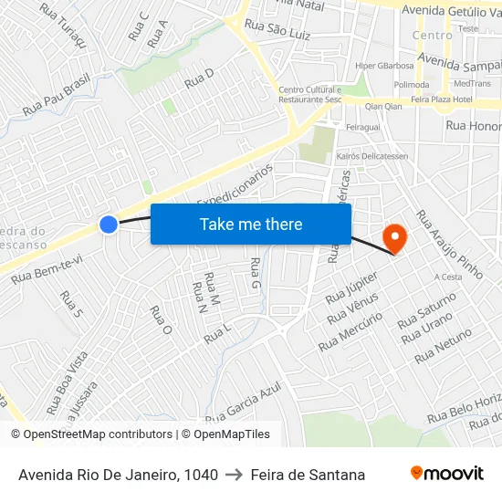 Avenida Rio De Janeiro, 1040 to Feira de Santana map