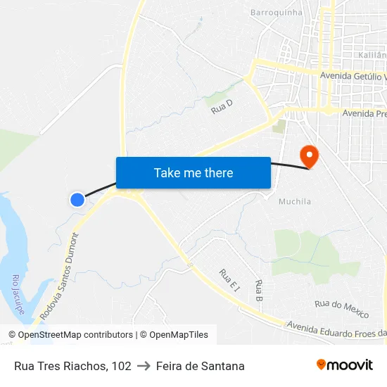 Rua Tres Riachos, 102 to Feira de Santana map