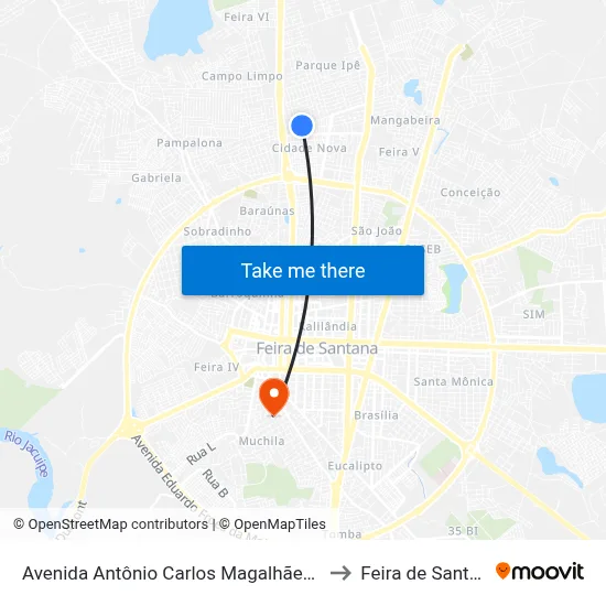 Avenida Antônio Carlos Magalhães, 188 to Feira de Santana map