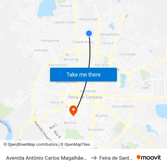 Avenida Antônio Carlos Magalhães, 814 to Feira de Santana map