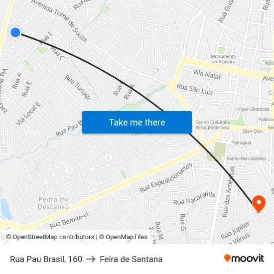 Rua Pau Brasil, 160 to Feira de Santana map