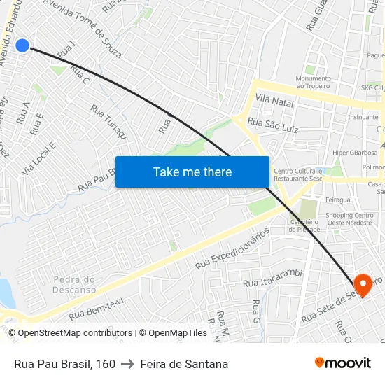 Rua Pau Brasil, 160 to Feira de Santana map