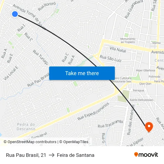 Rua Pau Brasil, 21 to Feira de Santana map