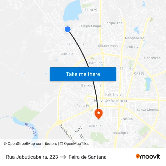 Rua Jabuticabeira, 223 to Feira de Santana map